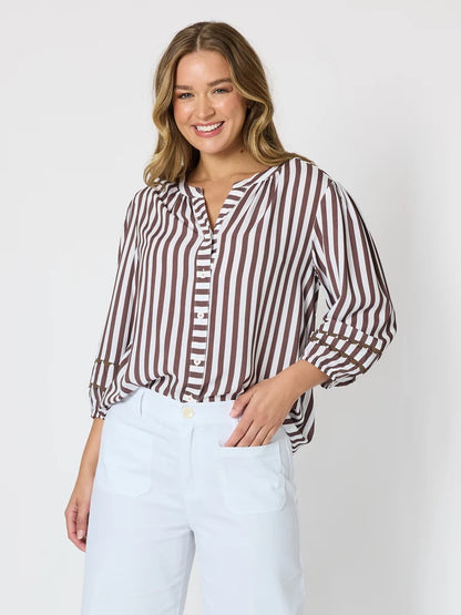 Montecito Coffee Stripe Top T49542