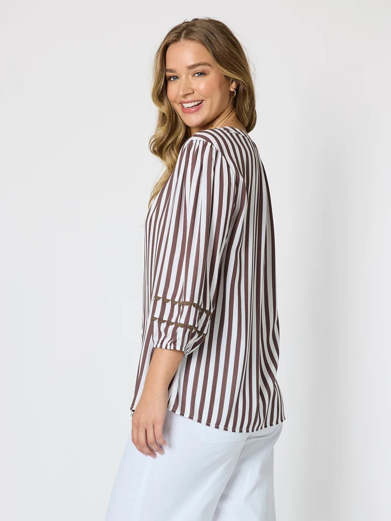 Montecito Coffee Stripe Top T49542