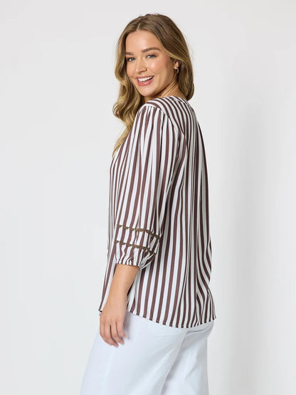 Montecito Coffee Stripe Top T49542