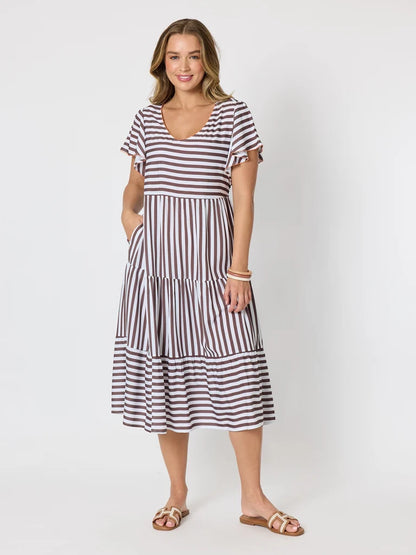 Kalahari Coffee Stripe Dress T49543