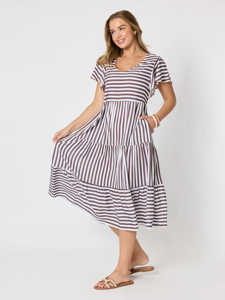 Kalahari Coffee Stripe Dress T49543
