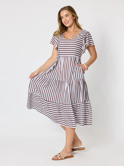 Kalahari Coffee Stripe Dress T49543