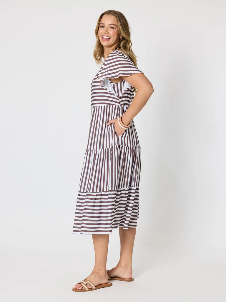 Kalahari Coffee Stripe Dress T49543