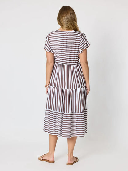 Kalahari Coffee Stripe Dress T49543