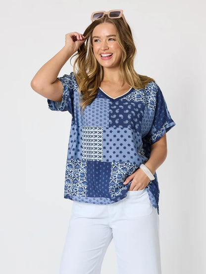 Costa Mesa Navy Print Top T49765