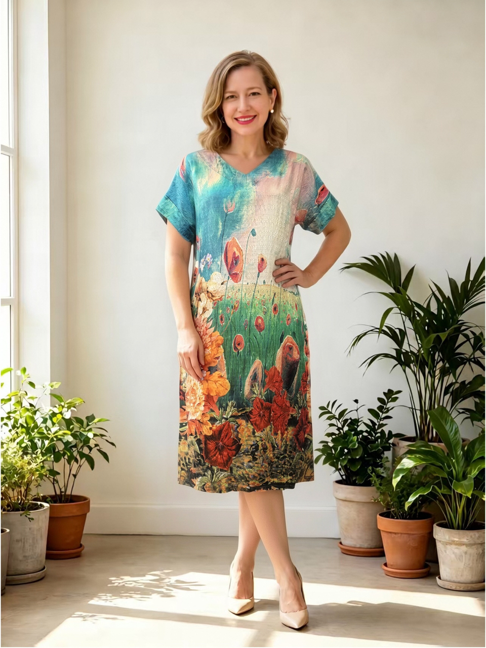 Vee Neck Cotton Dress 2612V