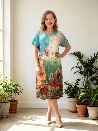 Vee Neck Cotton Dress 2612V