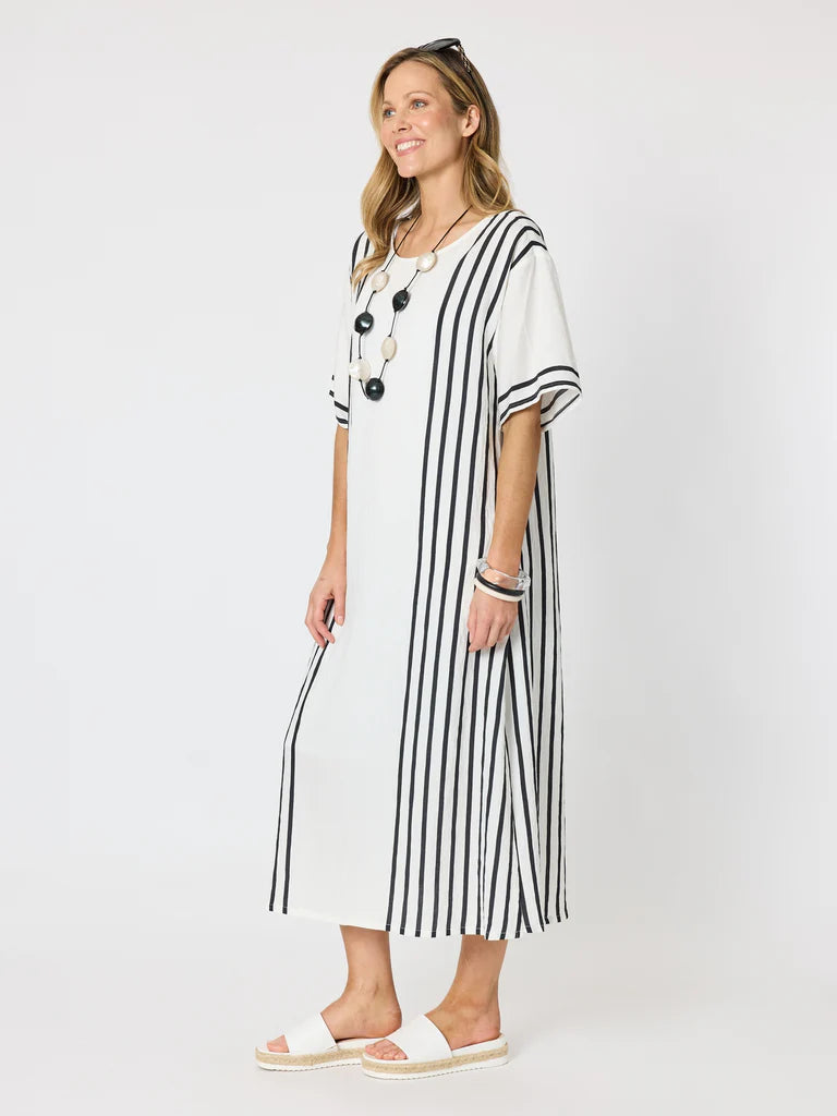 Sevilla Wht/Blk Stripe Dress C50081