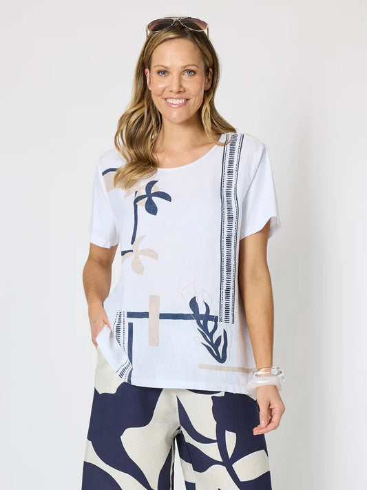 Bay Leaf Navy Print Top C50108