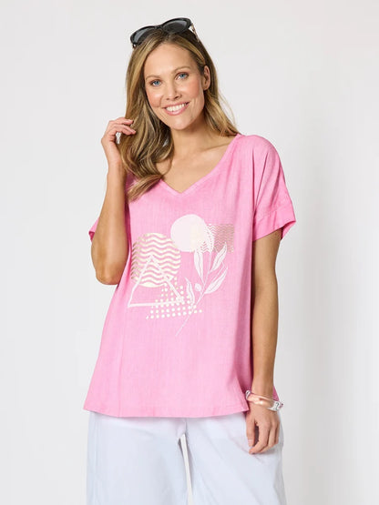 Orbit Pink Print Top C50300