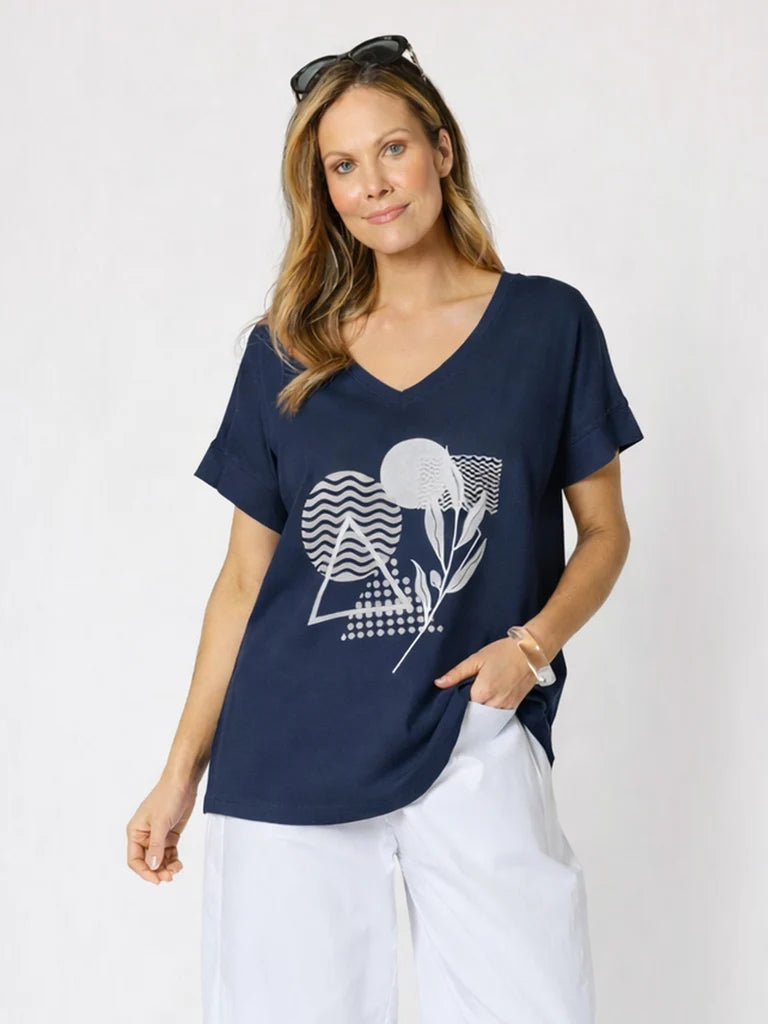 Orbit Navy Print Top C50377