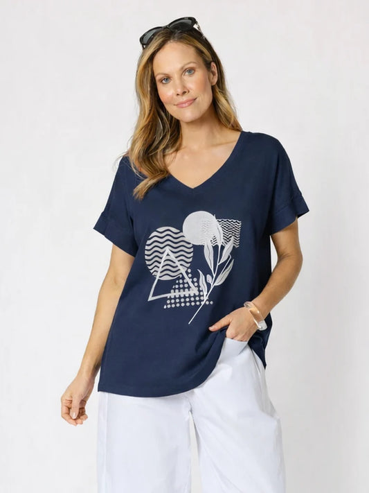 Orbit Navy Print Top C50377