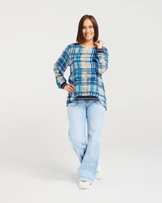 Havana Ocean Plaid Top Z4001-1
