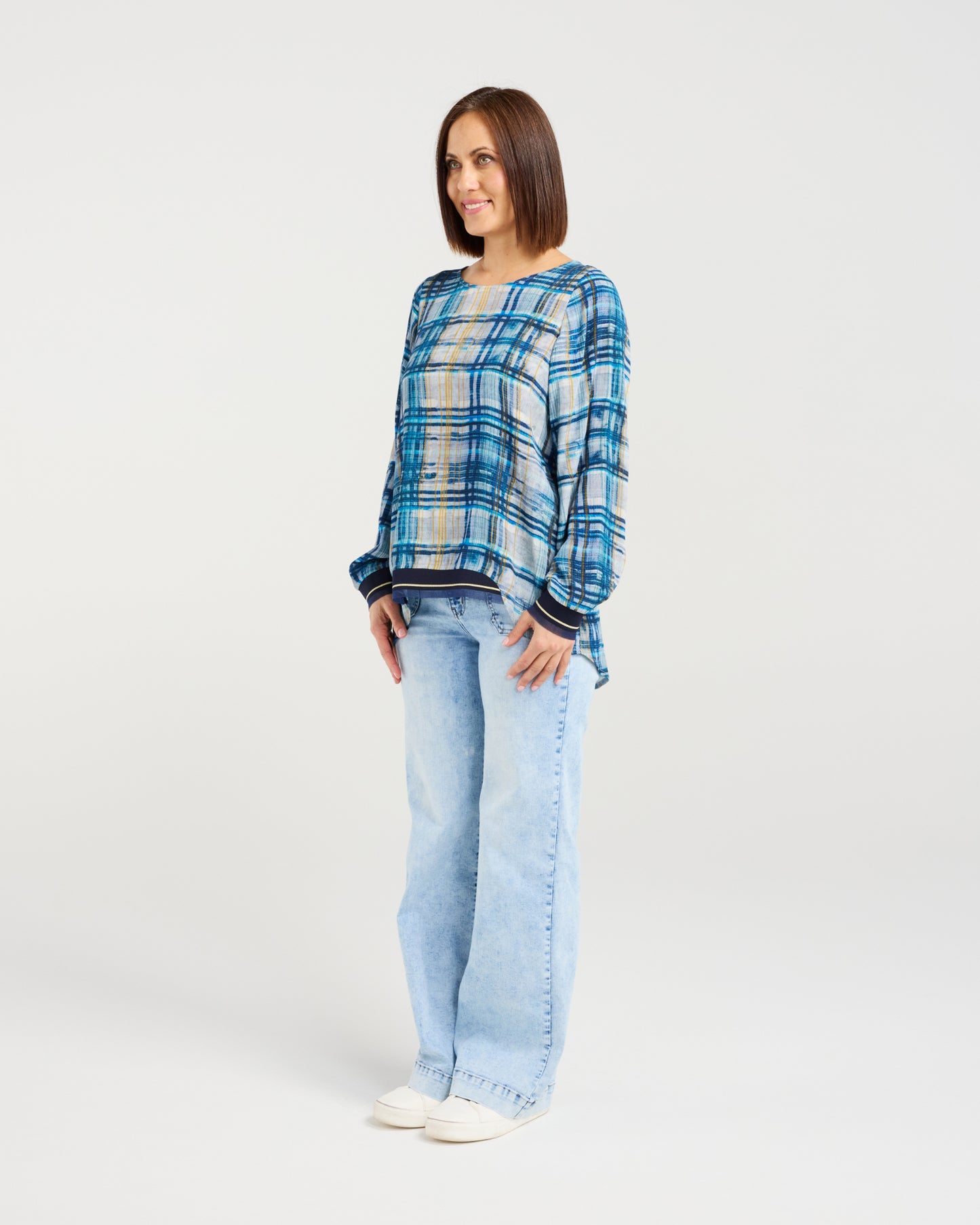 Havana Ocean Plaid Top Z4001-1
