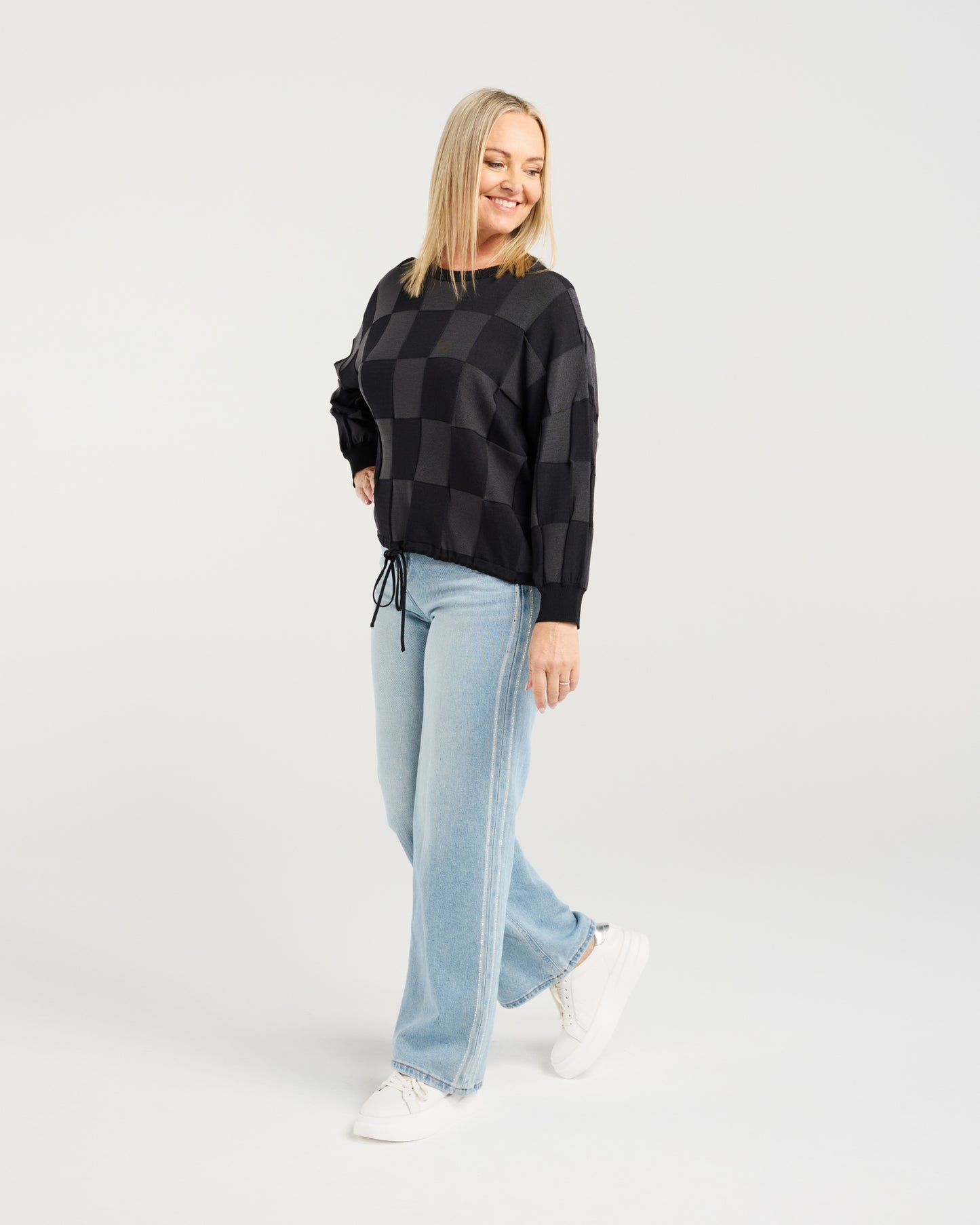 Amaris Grey Check Knit Z4080-1
