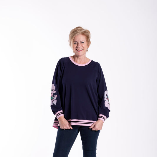 Navy/Pink Flower Team Sweater JW26-124