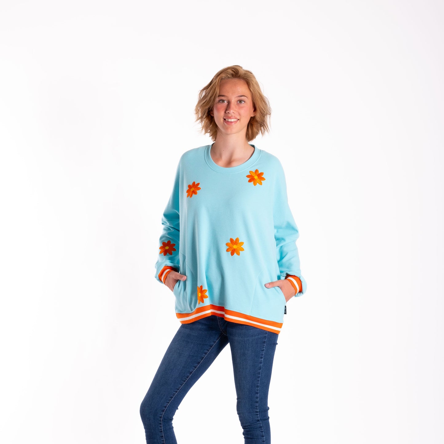 Teal w Orange Flowers Sweatshirt JS25-55