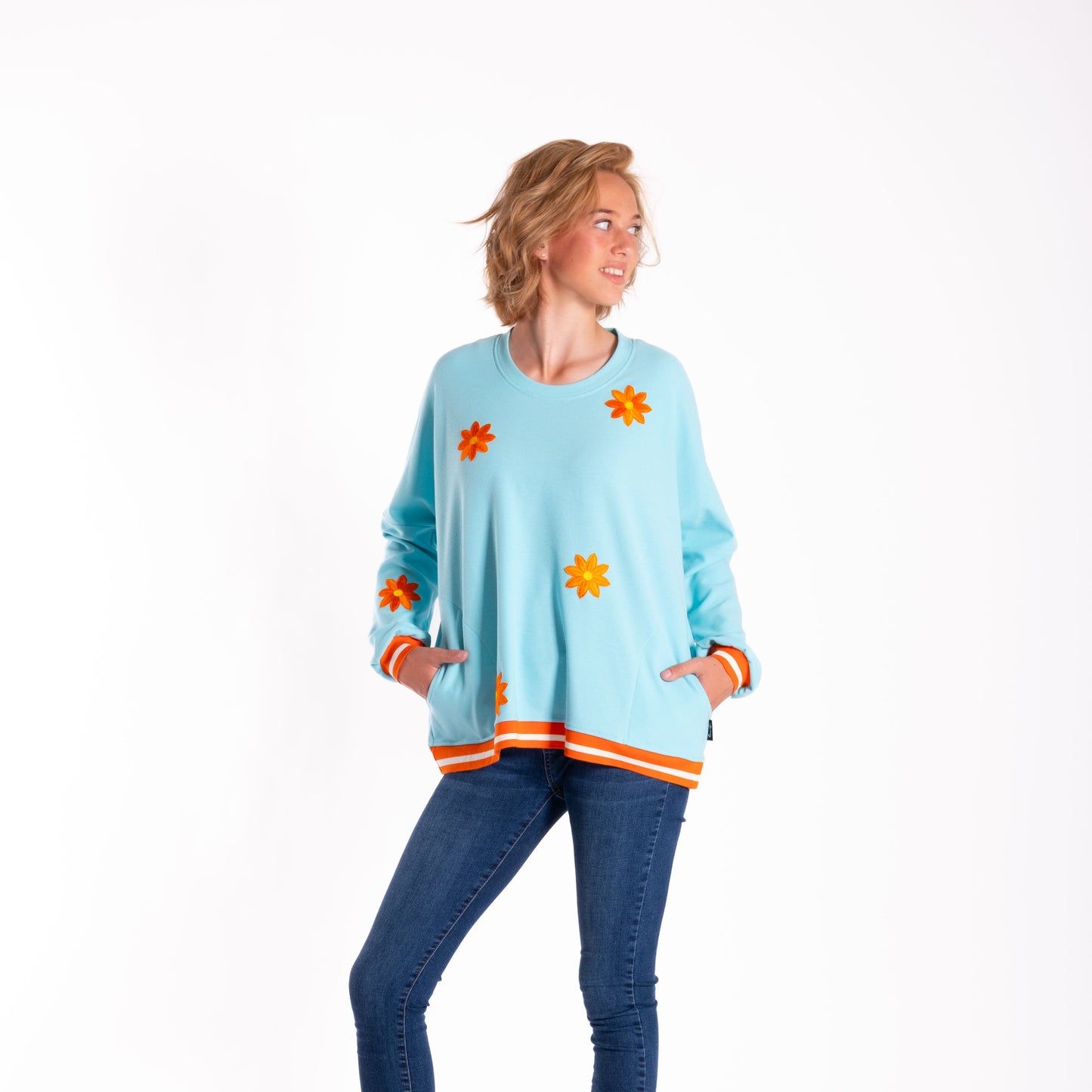 Teal w Orange Flowers Sweatshirt JS25-55
