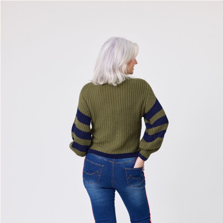 Aliza Khaki/Navy Knit Jumper LTD357