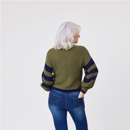 Aliza Khaki/Navy Knit Jumper LTD357