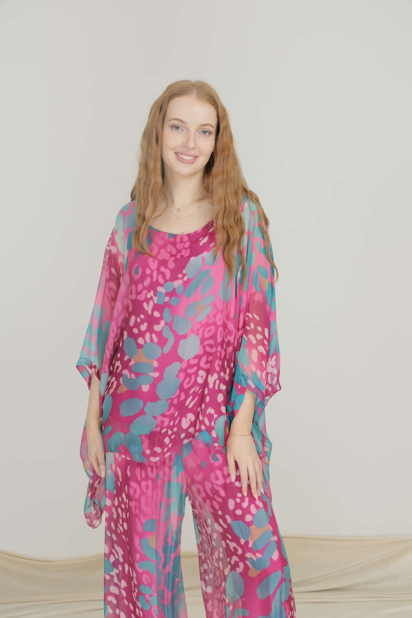 Hot Pink Viscose/Silk Pant 2 PCE