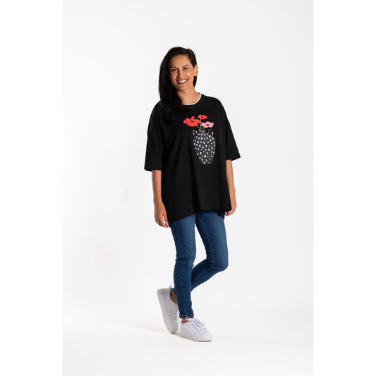 Black Flower Pot Box Tee JS25-143