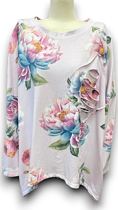 Ombre Peony Ripped Cotton Sweater