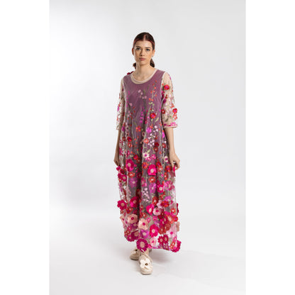 Pleat Back Dress Embroidered Garden