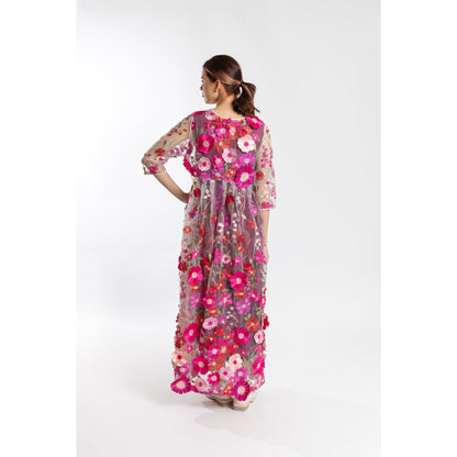 Pleat Back Dress Embroidered Garden