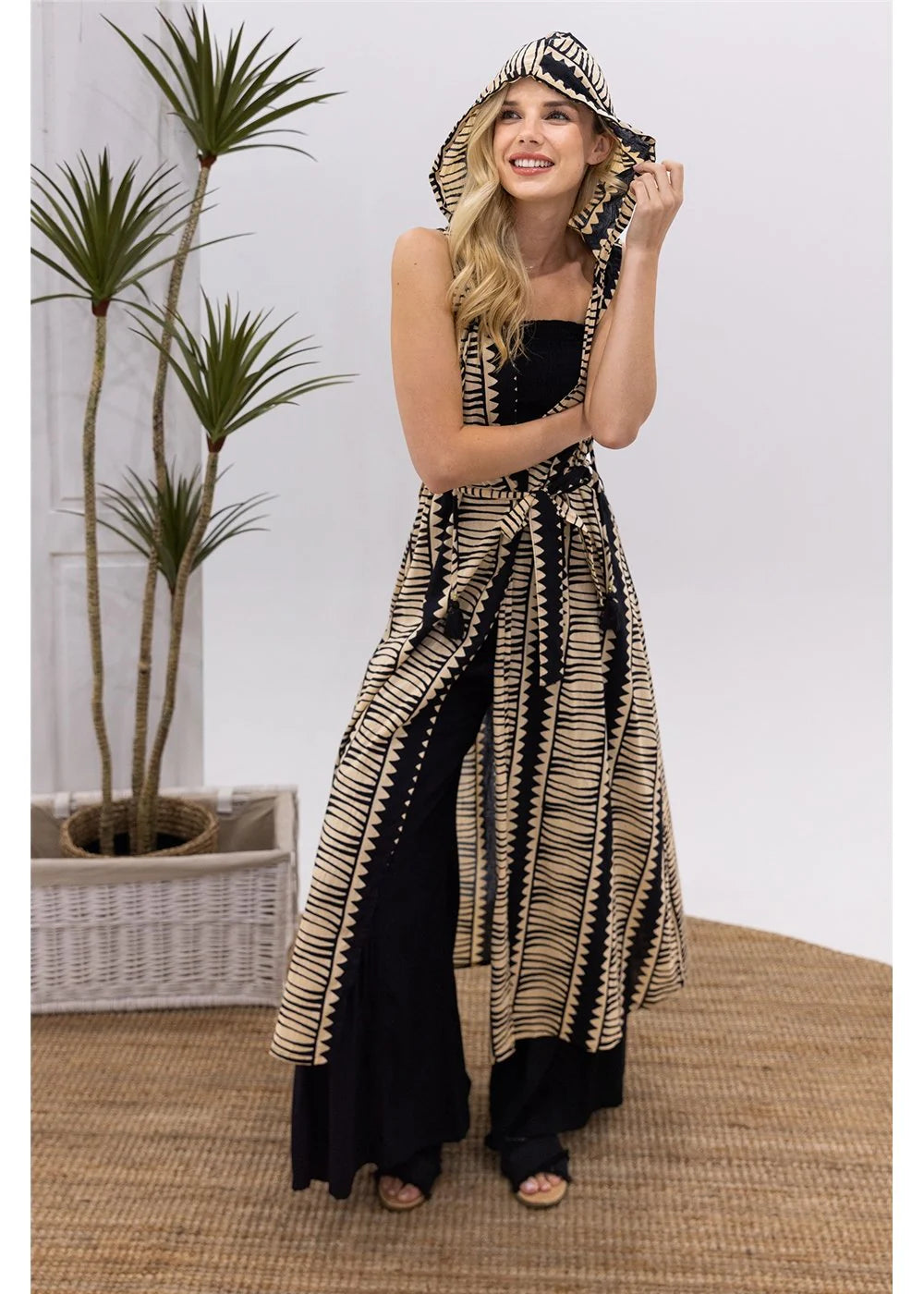 Cienna Hemi Hood S/Less Cotton Kimono