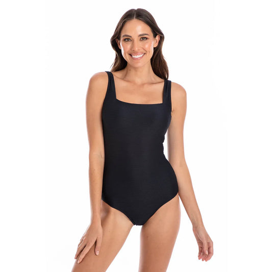 TOGS Black Ribbed Textured Square Neck