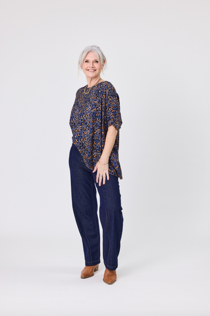 Kora Blue Cat Print Top LTD307