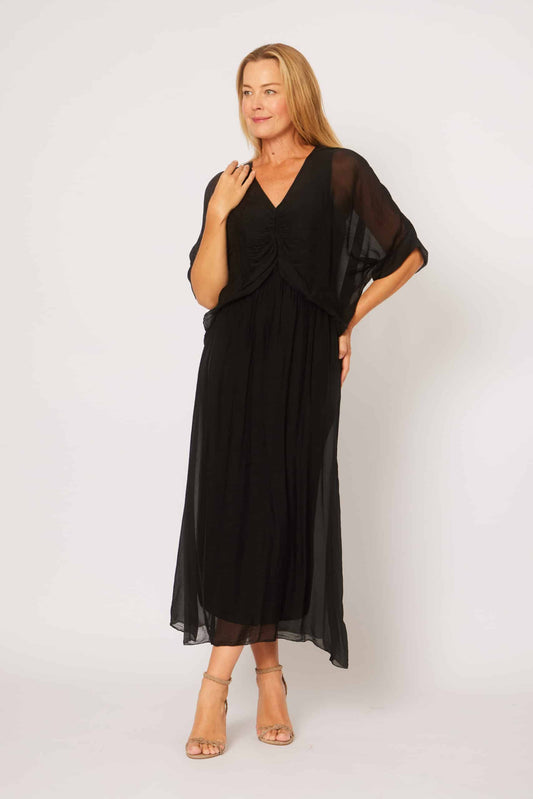 Silk/Viscose Black Ruch Dress LSD24-475