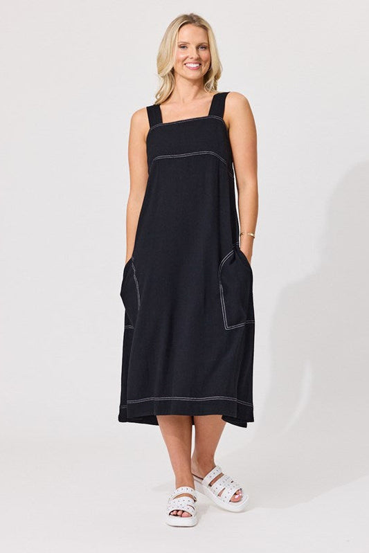 Gabi Black Linen Dress LTD436
