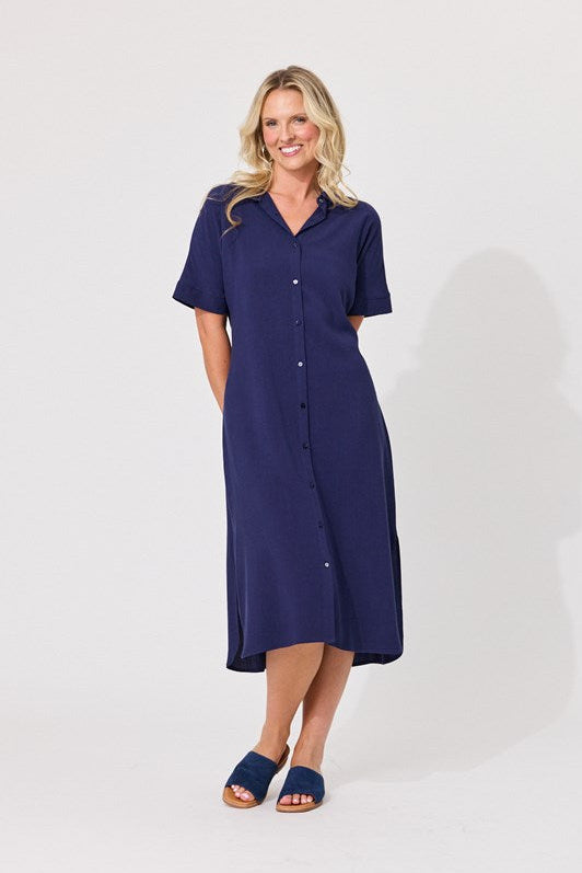 Nora Royal Navy Linen Dress LTD438