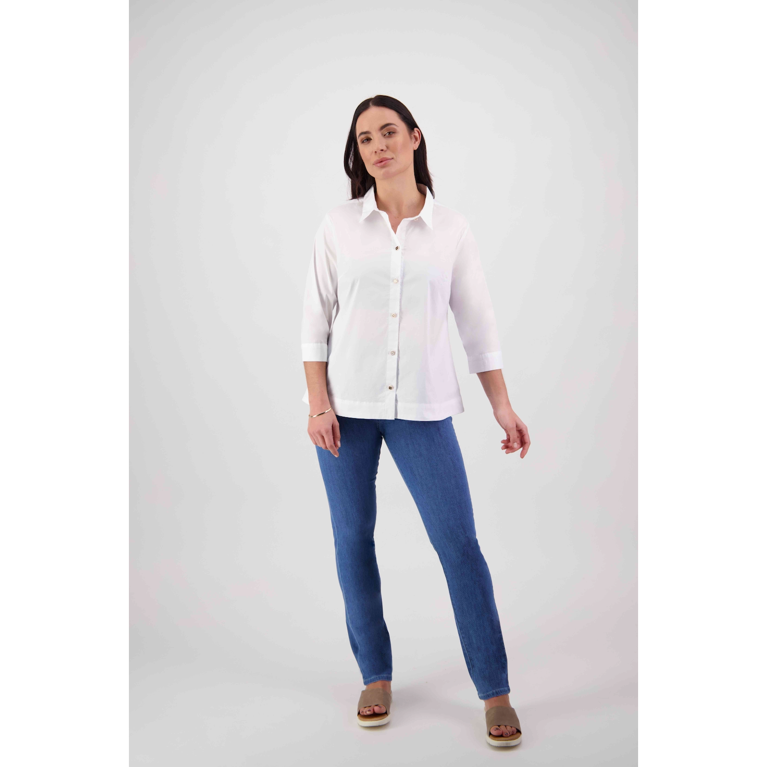 Elbow Length Sleeve Shirt with Fancy Buttons