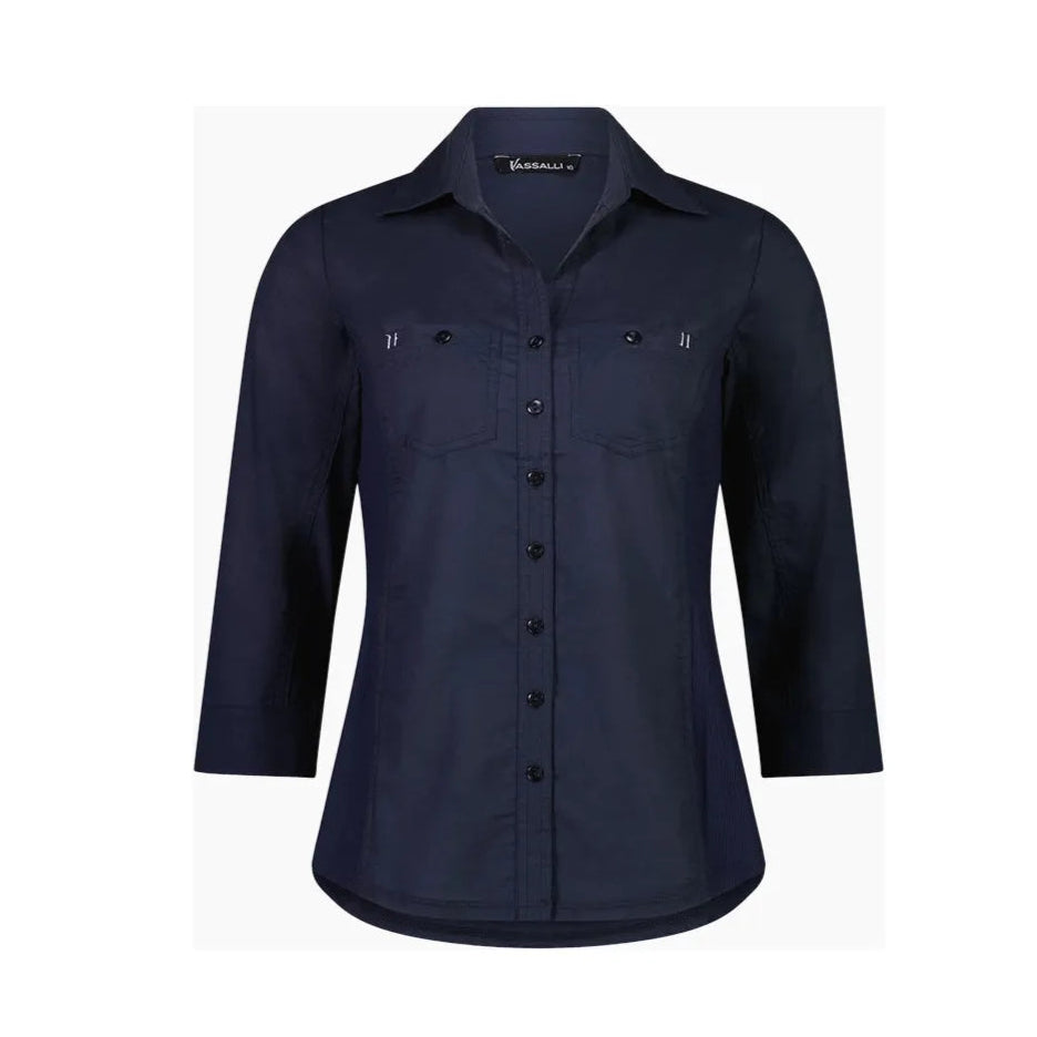 Plain Button Up Shirt w Rib Panels 4032
