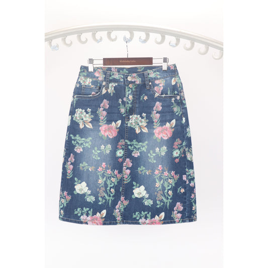 Weds Lulu Floral Denim Skirt