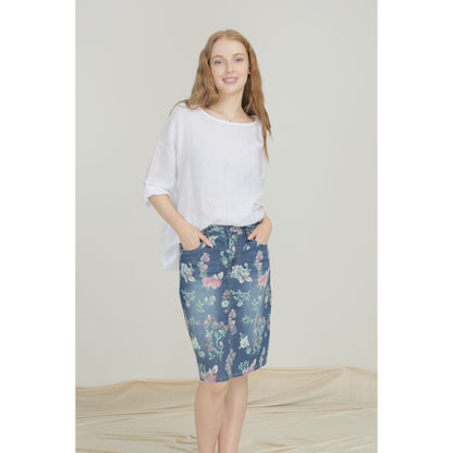 Weds Lulu Floral Denim Skirt