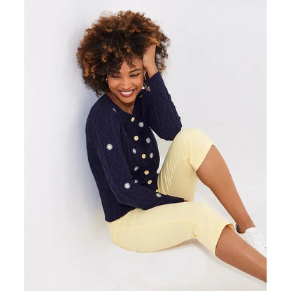 Daisy Embroidered Cable Knit Cardigan