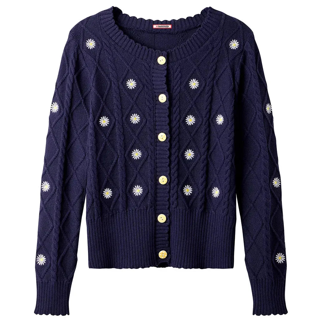 Daisy Embroidered Cable Knit Cardigan