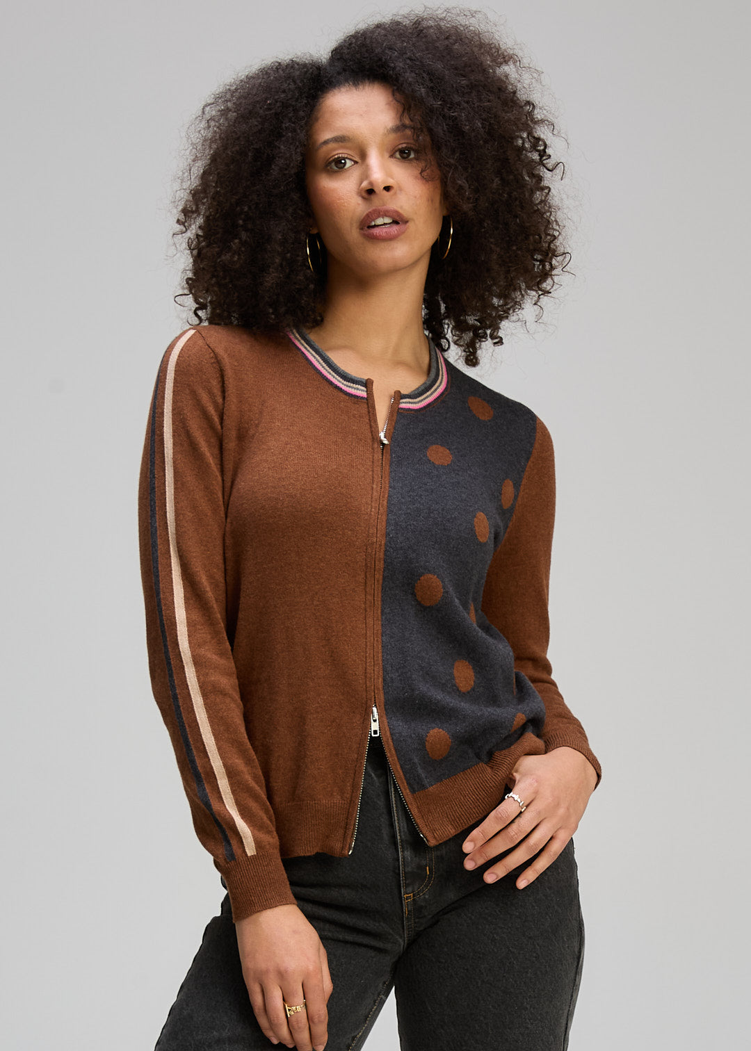 Stripe Spot Zip Up Cardi ZP8135