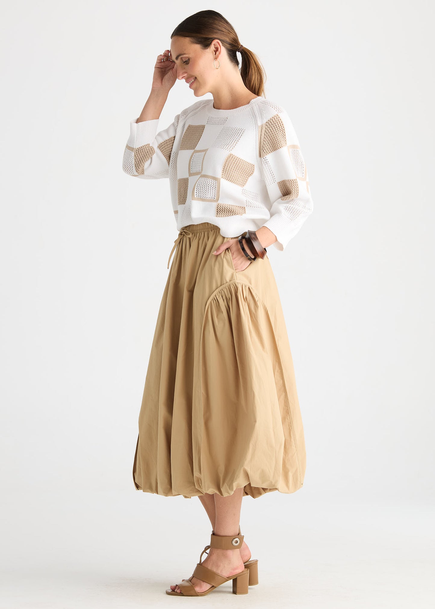 White Patch Pointelle Knit Top ZP8812