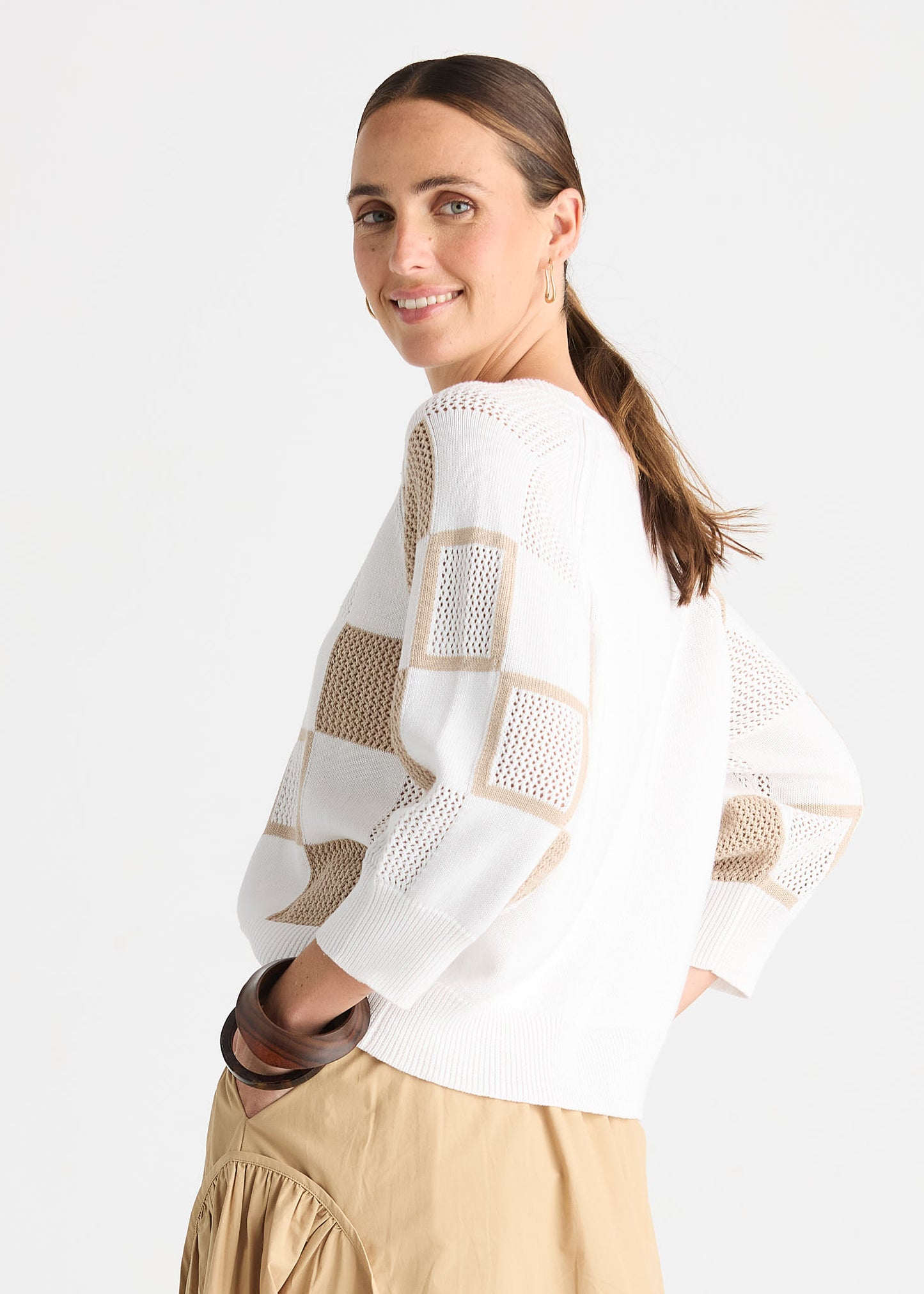 White Patch Pointelle Knit Top ZP8812