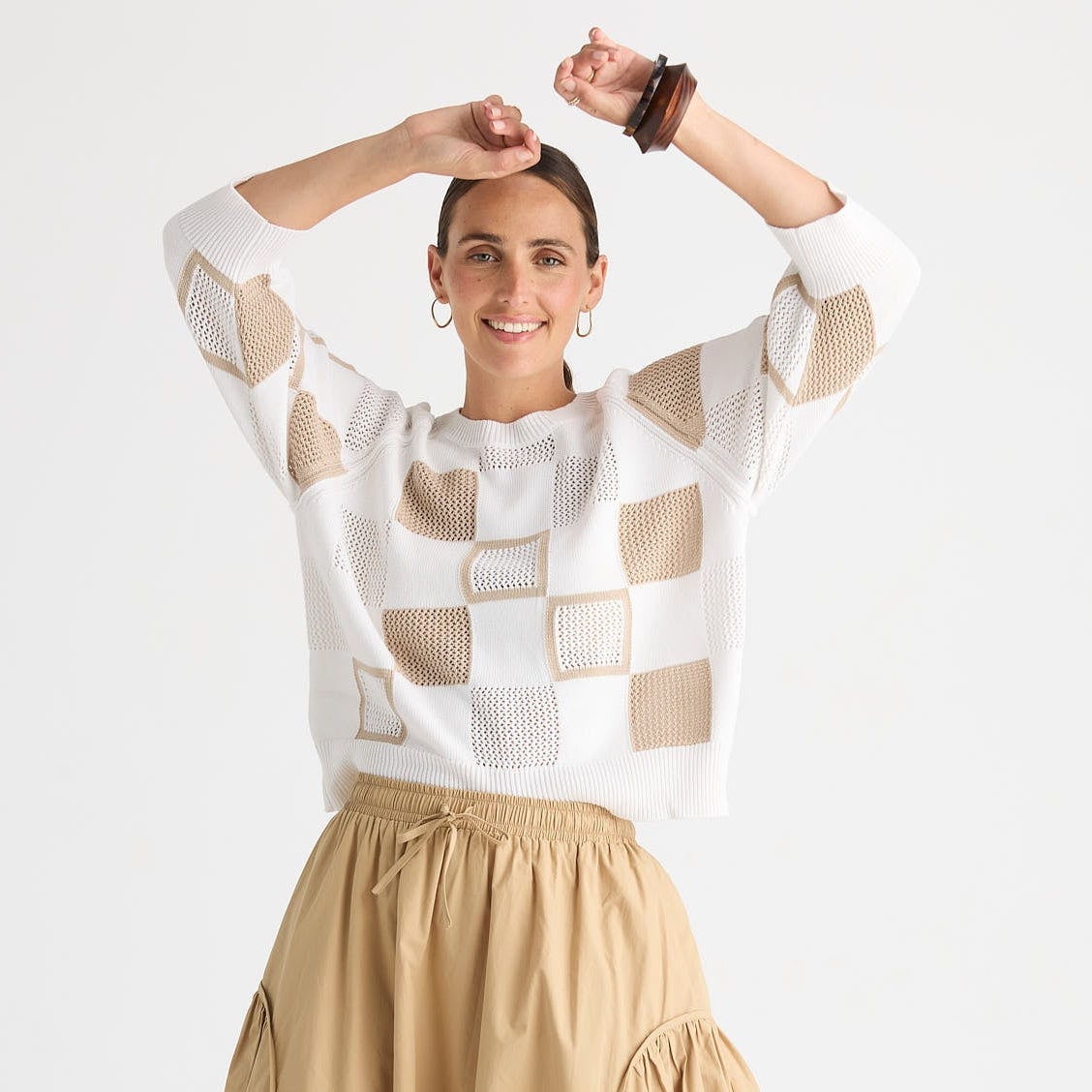 White Patch Pointelle Knit Top ZP8812