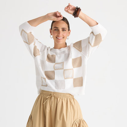 White Patch Pointelle Knit Top ZP8812