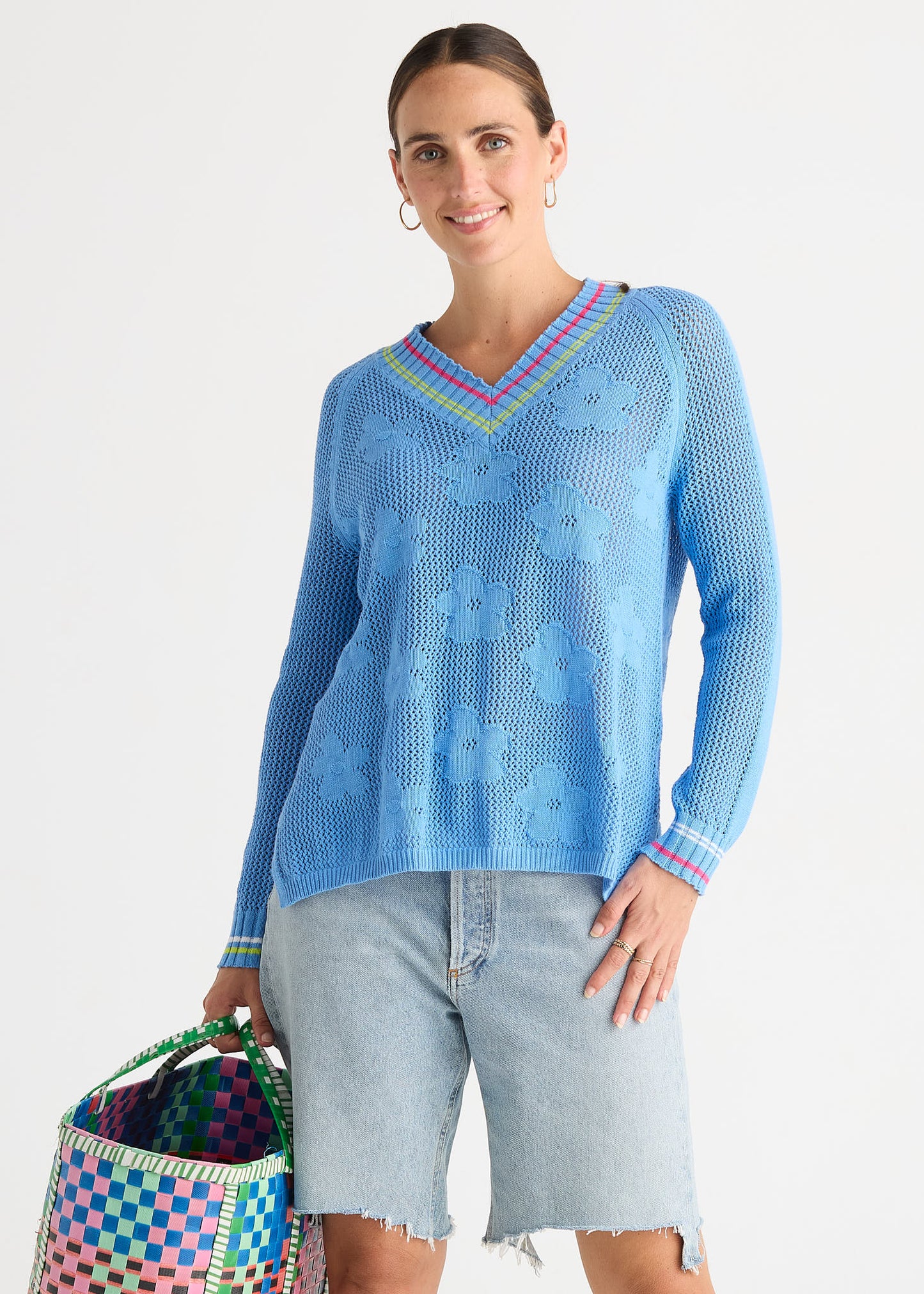 Floral Pointelle V Knit Top ZP8813