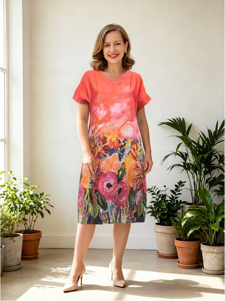 Vee Neck Cotton Dress 2612V