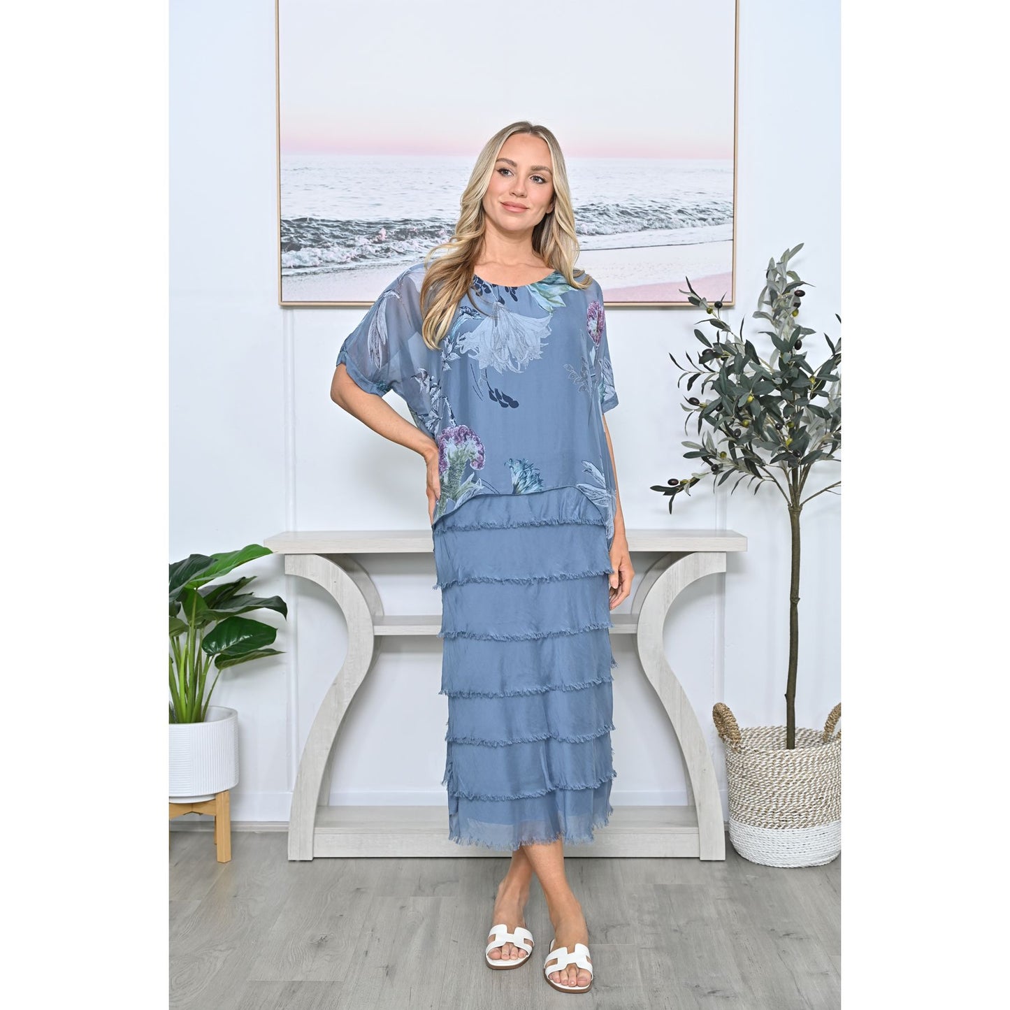 Layered Floral Silk DressAE224-1DN