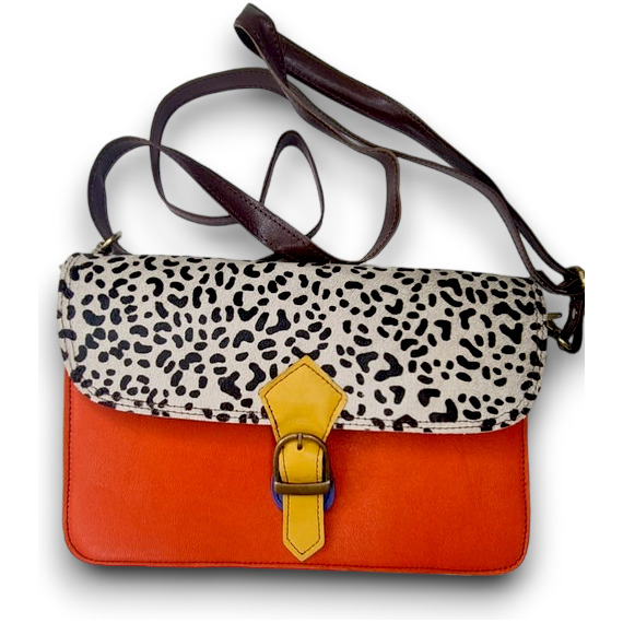 Pinocchio Orange-Black/White Cheetah Leather Bag